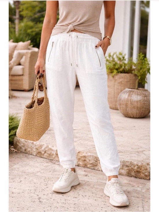 Athleta Pants - Athleta White Cabo Linen Joggers Drawstring Size 14